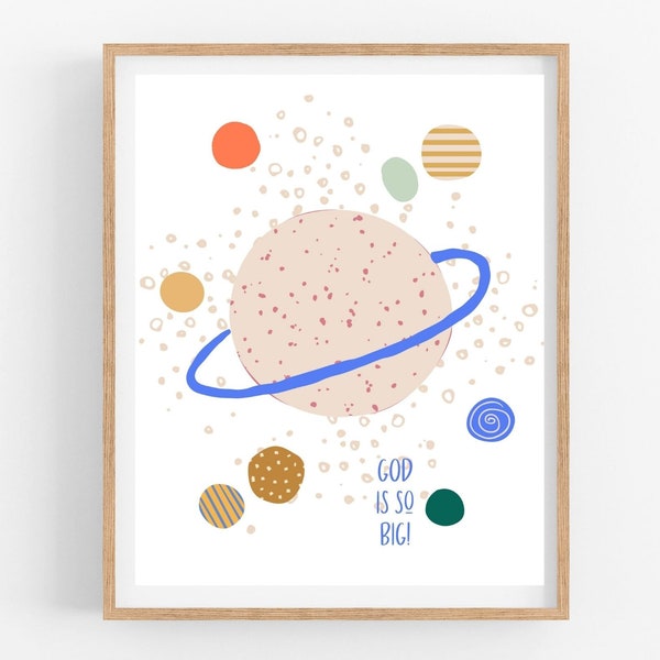 Space Art, Outer Space, Christian Nursery, Space Nursery, Kids Playroom, Baptism Gift, Space Gift, Solar System Print, Space Wall Art