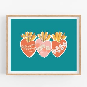 Three Hearts of the Holy Family Print, Sacred Heart of Jesus, Immaculate Heart of Mary, Most Chaste Heart of St. Joseph