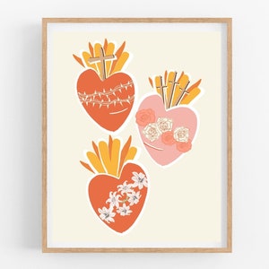 Three Hearts of the Holy Family Print, Sacred Heart of Jesus, Immaculate Heart of Mary, Most Chaste Heart of St. Joseph
