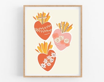 Holy Family Hearts Print: Boho Catholic Nursery Art (Digital Download)