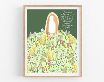 Mary Garden Print, botanische Illustration, marianische Kunst, katholische Kunst botanischer Druck, gesegnete Mutter botanische Kunst, Boho-Kunst, Heiliges Zitat