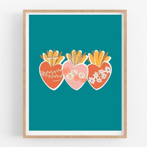 Three Hearts of the Holy Family Print, Sacred Heart of Jesus, Immaculate Heart of Mary, Most Chaste Heart of St. Joseph