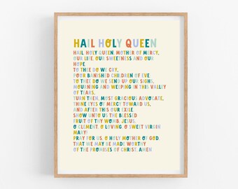 Hail Holy Queen Prayer Print, Baptism Gift, Baby Shower Gift, Art Printable, Wall Hanging, Gift, Prayer, Catholic Art, Christian Nursery
