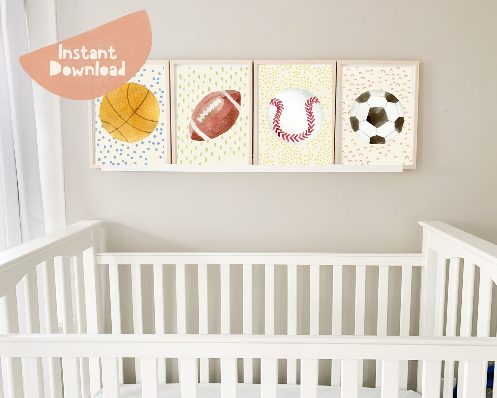 Set of 4, Sports Nursery, Boys Room Decor, Sports Decor, Printable Gift