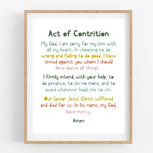 Akt der Reue, christliche Kunst, Gebetskunst, christlicher Kindergarten, katholische Gebete, Taufgeschenk, druckbar, Beichte, Gebet