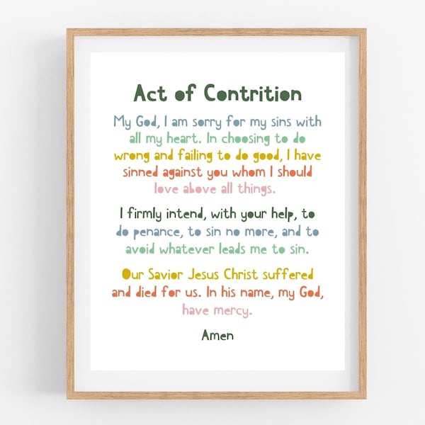 Act of Contrition, Christian Art, Prayer Art, Christian Nursery, Catholic Prayers Print,  Baptism Gift, Printable, Confession Prayer, Prayer