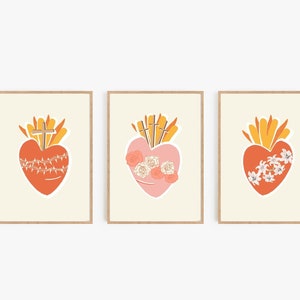 Three Hearts of the Holy Family Print, Set of 3, Sacred Heart of Jesus, Immaculate Heart of Mary, Most Chaste Heart of St Joseph, 3 Prints
