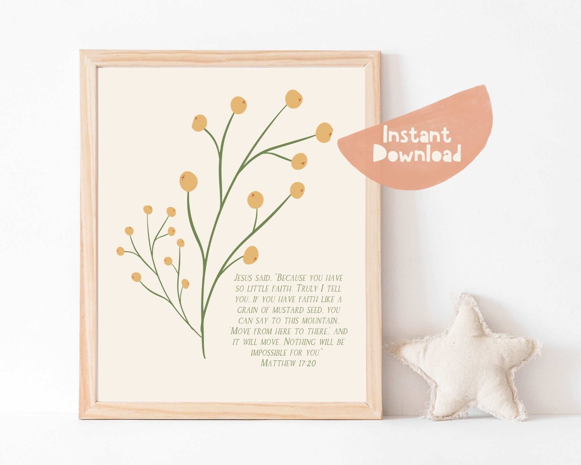 Mustard Seed Print Scripture Christian Art Neutral Nursery - Etsy