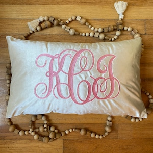 Monogrammed Cream Velvet 12&quot;x20&quot; Lumbar Pillow Cover