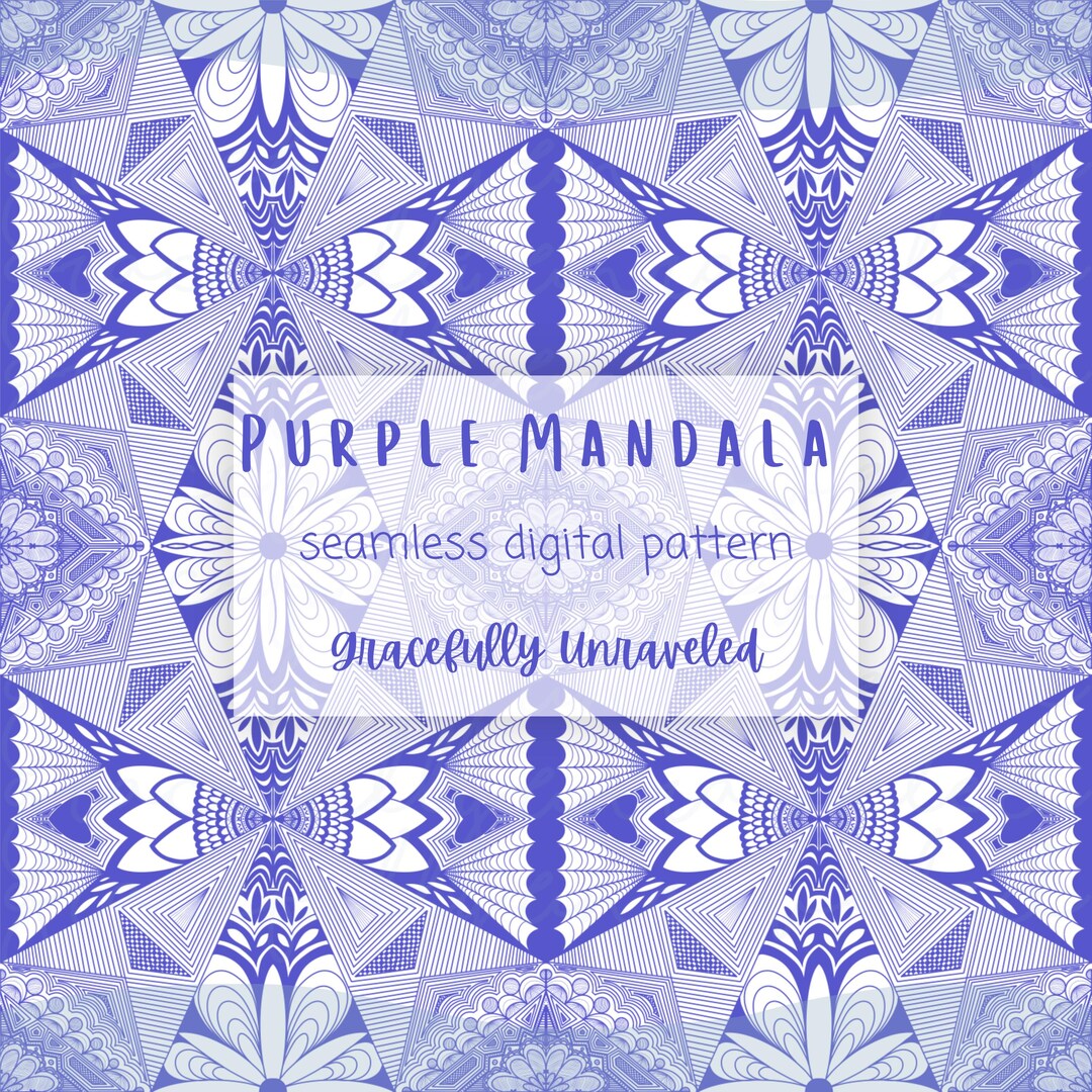 Purple Mandala Seamless Pattern Hand Drawn Zentangle PNG Digital ...