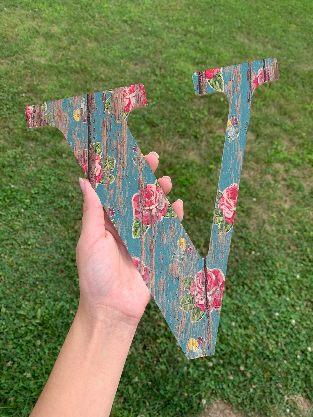 Teal & Pink Floral Custom Letters wooden Letters paper Mache Letters