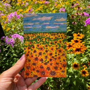 Sonnenblume Felder für immer - Original handgezeichnete Kunst, samt Finish Postkarte