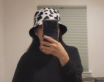 reversible cow print Bucket Hat, unisex bucket hat, spring bucket hat, black  bucket hat, double side bucket hat, bucket hat