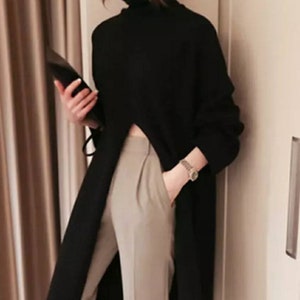 Raven rib knit long split jumper store