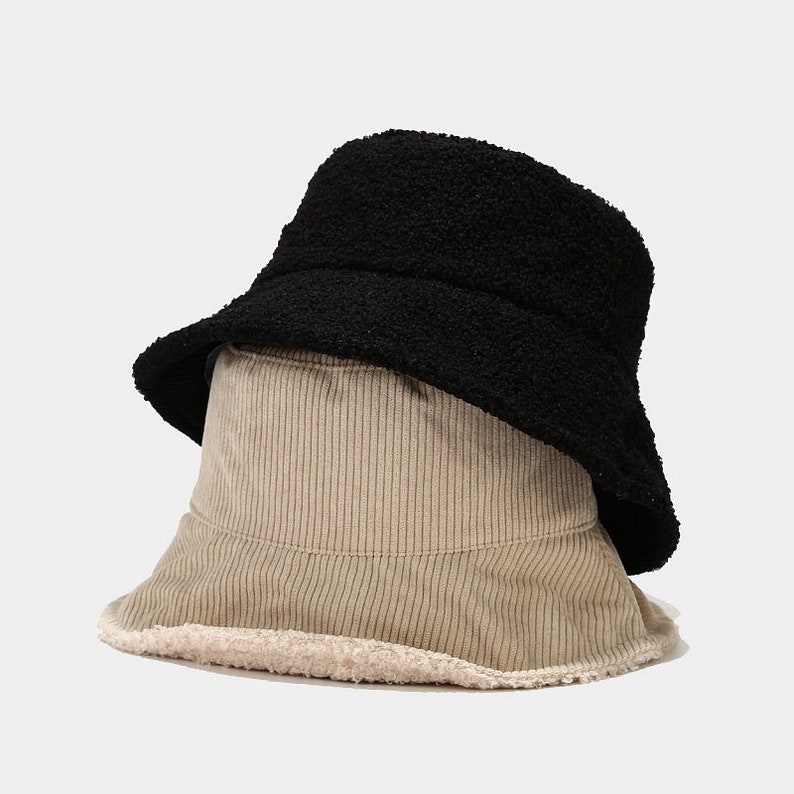 Corduroy/ sherpa eco fur reversible Bucket Hat warm unisex Etsy