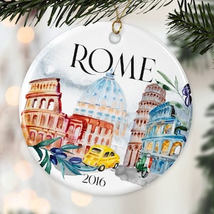 Custom Rome Christmas ornament, Christmas Tree Ceramic Ornament Decoration , Italy Holiday gift, Rome vacation ornamnet