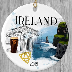 Custom Ireland ornament, Dublin christmas,  England vacation gift, Personalized Holiday gift,Celtic gift