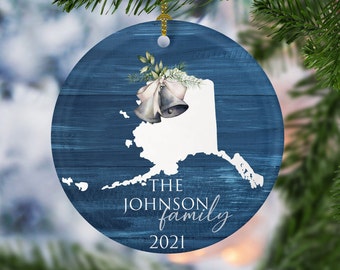 Custom Alaska Porcelain Ornaments, Alaska State Christmas, New Job, Christmas Tree Decorations, Alaskan Memory, Family gift