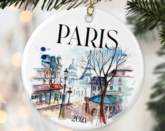 Custom Paris Christmas ornament, France vacation gift, Personalized Holiday gift
