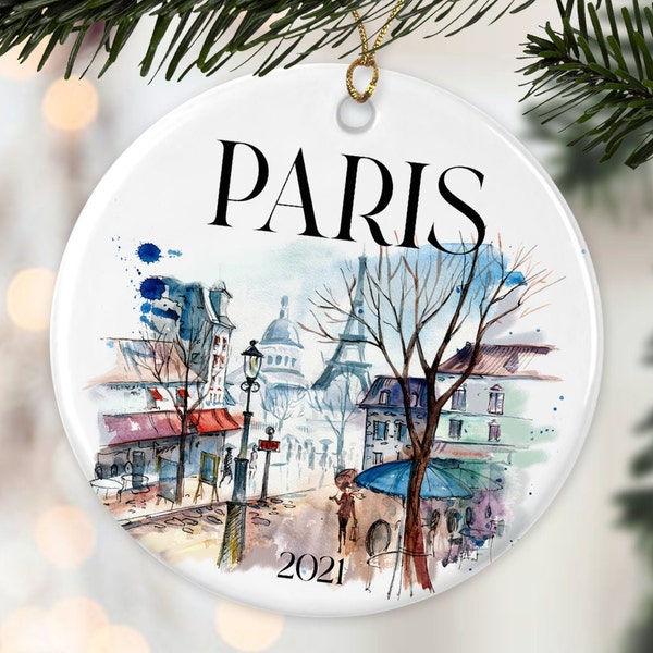 Custom Paris Christmas ornament, France vacation gift, Personalized Holiday gift