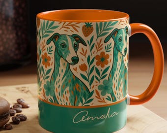Greyhound Retro Flower Modern Design, Whippet Lover Gift, Dog Mom Coffee Cup, Floral Pet Owner Tea Mug, Unique Home Decor, Dog Breed