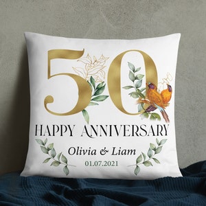 Custom 50th Wedding Anniversary Gift, Personalized Golden Anniversary, Anniversary Gift for Couples and Parents Pillow
