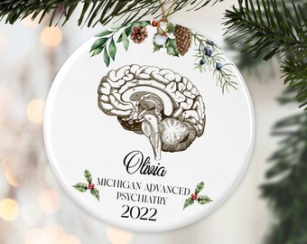 Custom Brain Christmas Porcelain Ornaments,Brain Anatomy ornament, Neurologist Gift,  neurobiology, brain researcher,brain surgery survivor