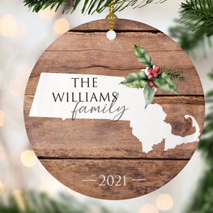 Custom Massachusetts State Christmas Porcelain Ornaments