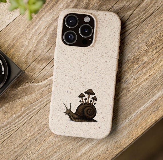 Phone Cases, Eco Friendly Cases, Nature Inspired Snail Design, Earth Friendly Mushroom Case, Cottagecore Gift, Goblincore Fairycore