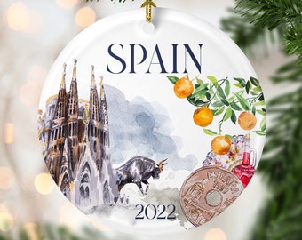 Custom Vacation in Spain, Spanish Vacation, Personalized ornament, Barcelona gift, sagrada familia