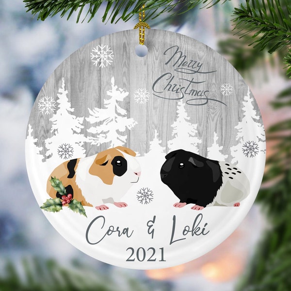 Custom Guinea Pig Ornament, Personalized Christmas Ornament, Holiday Ceramic Ornament,Porcelain Ornaments, Guinea Pigs