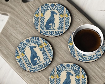 Blue Greyhound Tile Art Ceramic Coaster | Italian greyhound Cork Back