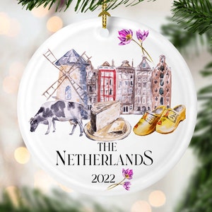 Custom Holiday in the Netherlands ornament, Personalized amsterdam gift