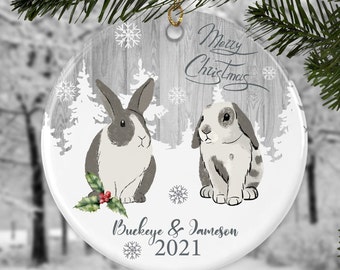 Custom bunny Ornament, Personalized rabbit Gift, Bunny christmas, Gift for Bunny Lover, lion head rabbit Gifts, bunny ceramic Ornaments