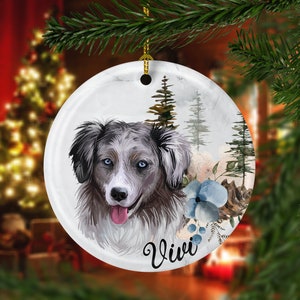 Custom Australian shepherd Porcelain Ornaments, blue merle aussie gift, christmas ornament