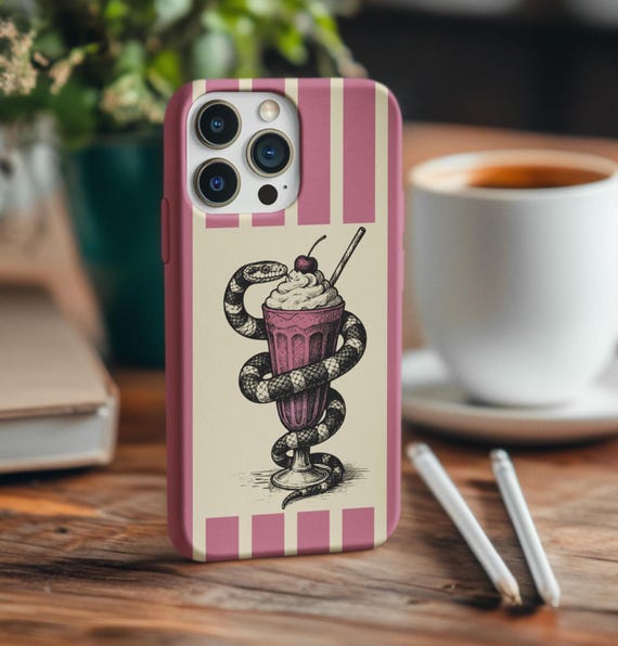 Vintage Snake Milkshake Phone Case, Artistic Phone Cover, Unique Gift for Him or Her, Retro Aesthetic, Foodie Lover's Accessory