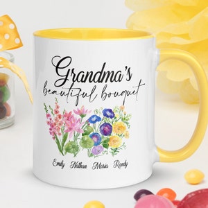 Custom Grandma&#39;S Beautiful Bouquet Accent Mugs, Personalized Gift For Grandma, Grandma Garden Mug, Custom Grandma Mug,Mother&#39;S Birthday Gift
