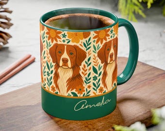 Portrait floral de chien de race retriever de canard de la Nouvelle-Écosse | Tasse à café en céramique Duck Toller
