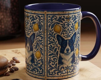 Tasse à café Cardigan Corgi avec accent floral