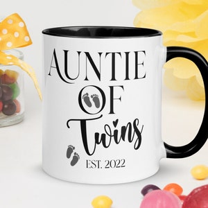 Auntie Of Twins  Mug,Twin Auntie Gift,Twins Auntie Gift Idea,Reveal Gift For Auntie,Twins Baby Reveal, Pregnancy Announcement Est.2022
