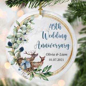 Custom 45th Wedding Anniversary Gift, Personalized Blue Sapphire Anniversary, Anniversary Gift for Couples and Parents Porcelain Ornament
