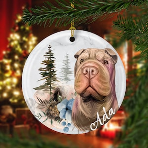 Custom Chinese Shar-Pei  Porcelain Ornaments, pet memorial ornament, Personalized dog christmas ornament
