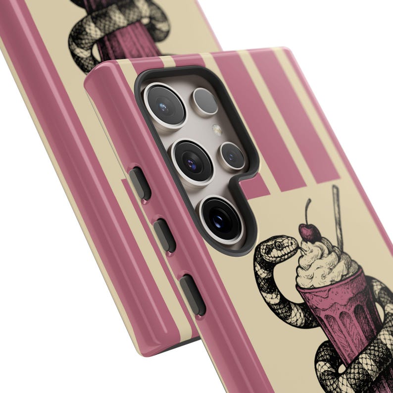 Étui pour téléphone vintage Snake Milkshake, housse de téléphone artistique, cadeau unique pour lui ou elle, esthétique rétro, accessoire pour amateur de gastronomie image 7