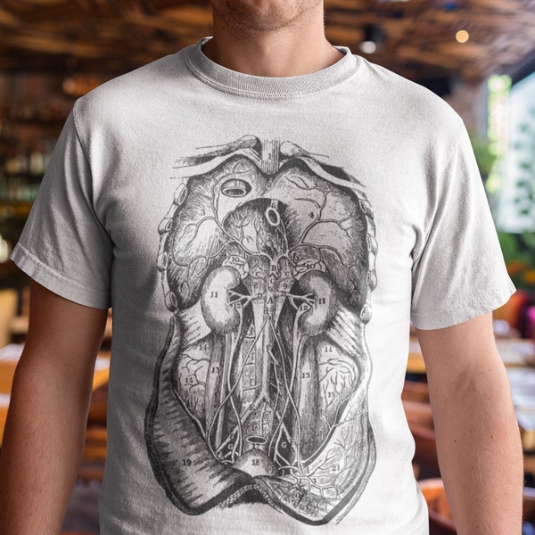 Human internal organs, kidneys, liver, bones Short-Sleeve Unisex T-Shirt, Vintage anatomy shirt, Halloween Shirt, Rib Cage T-shirt, Skeleton