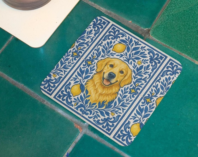 Golden Retriever Ceramic Coaster - Golden art print