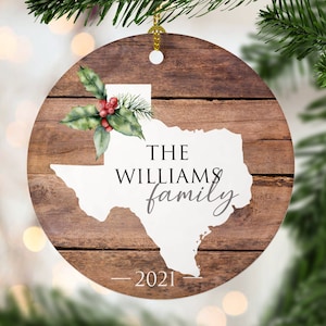 Custom Texas State Christmas Porcelain Ornaments