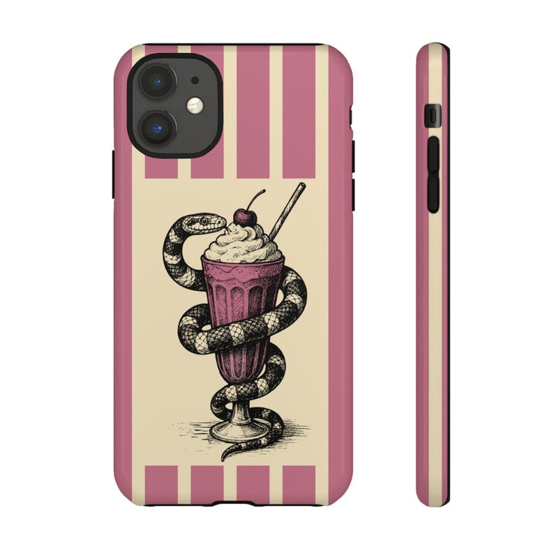 Étui pour téléphone vintage Snake Milkshake, housse de téléphone artistique, cadeau unique pour lui ou elle, esthétique rétro, accessoire pour amateur de gastronomie image 5