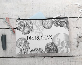 Custom Brain Anatomy Accessory Pouches , Neurologist Gift, future doctor, neurobiology, brain researcher,women doctor gift