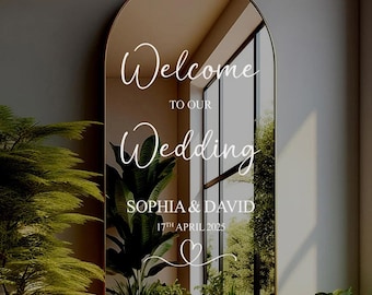 Calcomanía personalizada para espejo de boda: Letrero de bienvenida W3