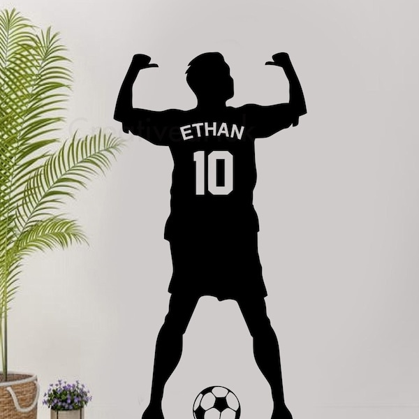 Personalisierte Fußball-Spieler Jungen/Mädchen Schlafzimmer Wandaufkleber Personalisierte Fußball-Wand-Kunst-Dekor FB3